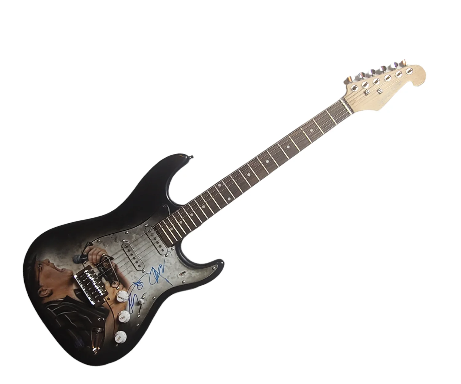 Blues Traveler John Popper Plus Autographed Hand Airbrushed Guitar UACC AFTAL RA, изображение 3