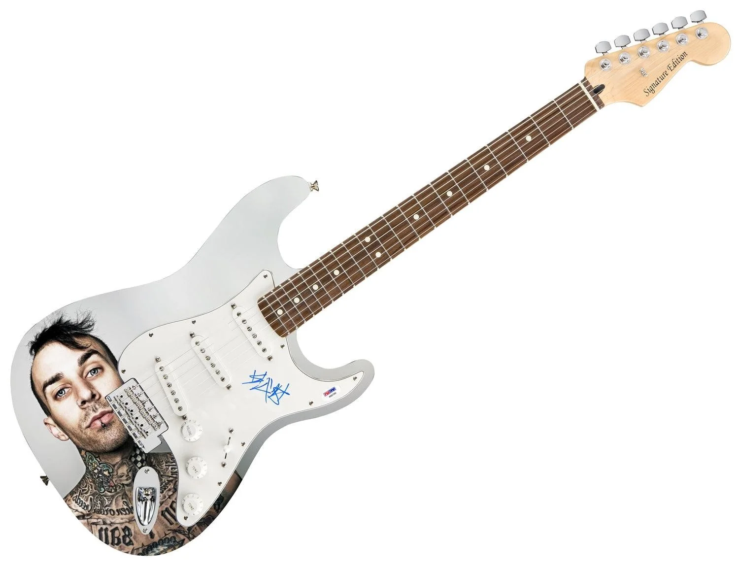Blink 182 Travis Barker Signed Photo Graphics Guitar PSA, image 3
