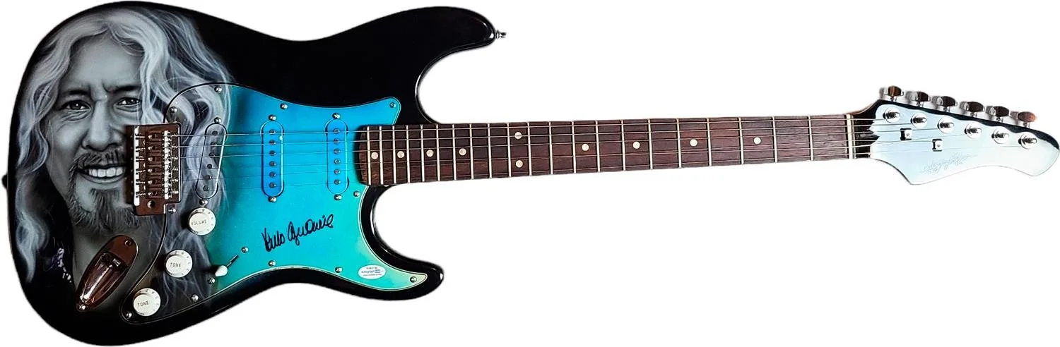 Arlo Guthrie Signed Autographed Hand Airbrushed Painting Guitar UACC AFTAL ACOA, image 2