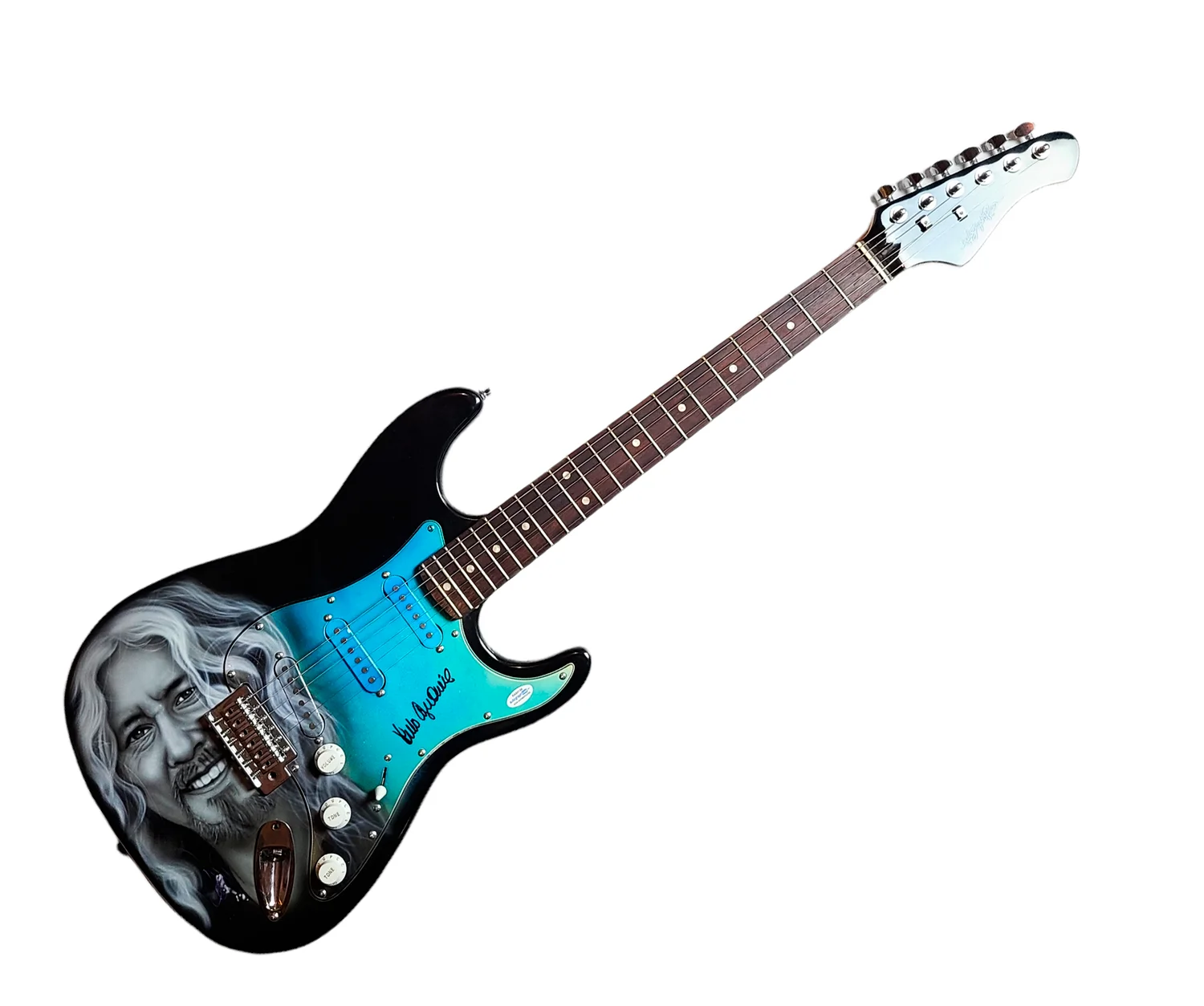 Arlo Guthrie Signed Autographed Hand Airbrushed Painting Guitar UACC AFTAL ACOA, image 3