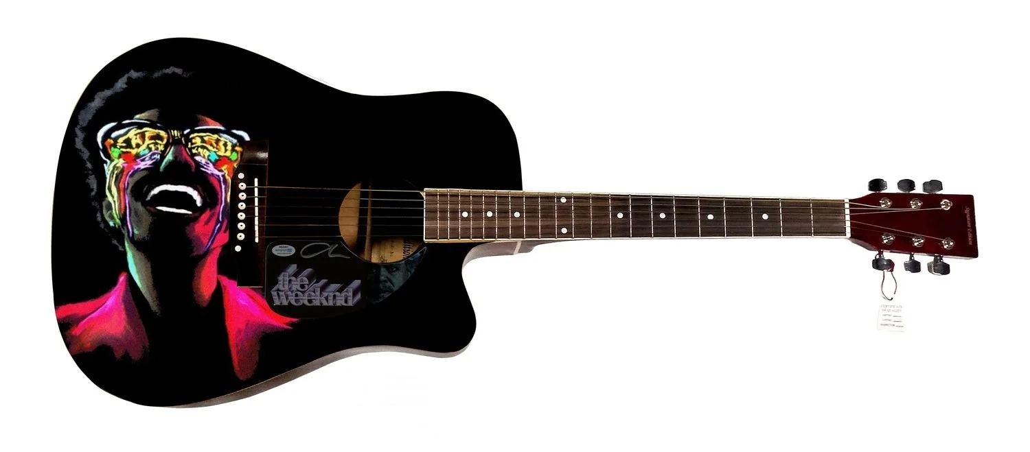 The Weeknd Signed Custom Graphics Photo Guitar ACOA, image 2
