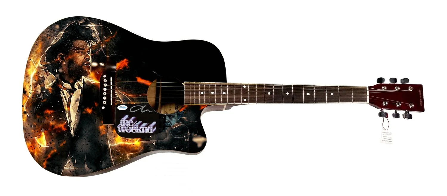 The Weeknd Signed Custom Graphics Photo Guitar ACOA, image 2