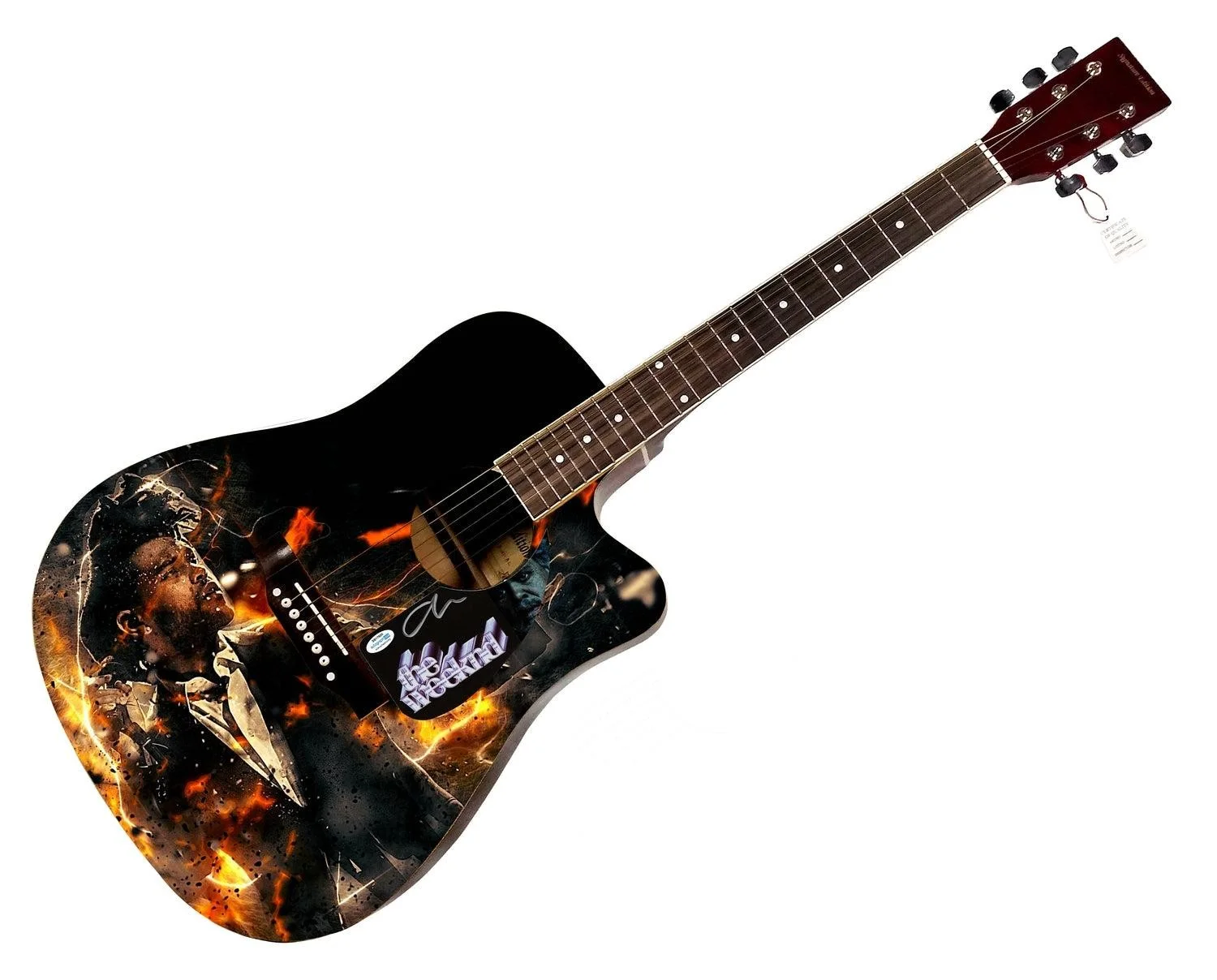 The Weeknd Signed Custom Graphics Photo Guitar ACOA, image 3