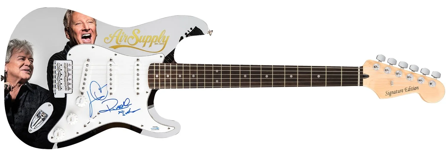 Air Supply Signed Autographed 1/1 Custom Graphics Photo Guitar ACOA, image 2