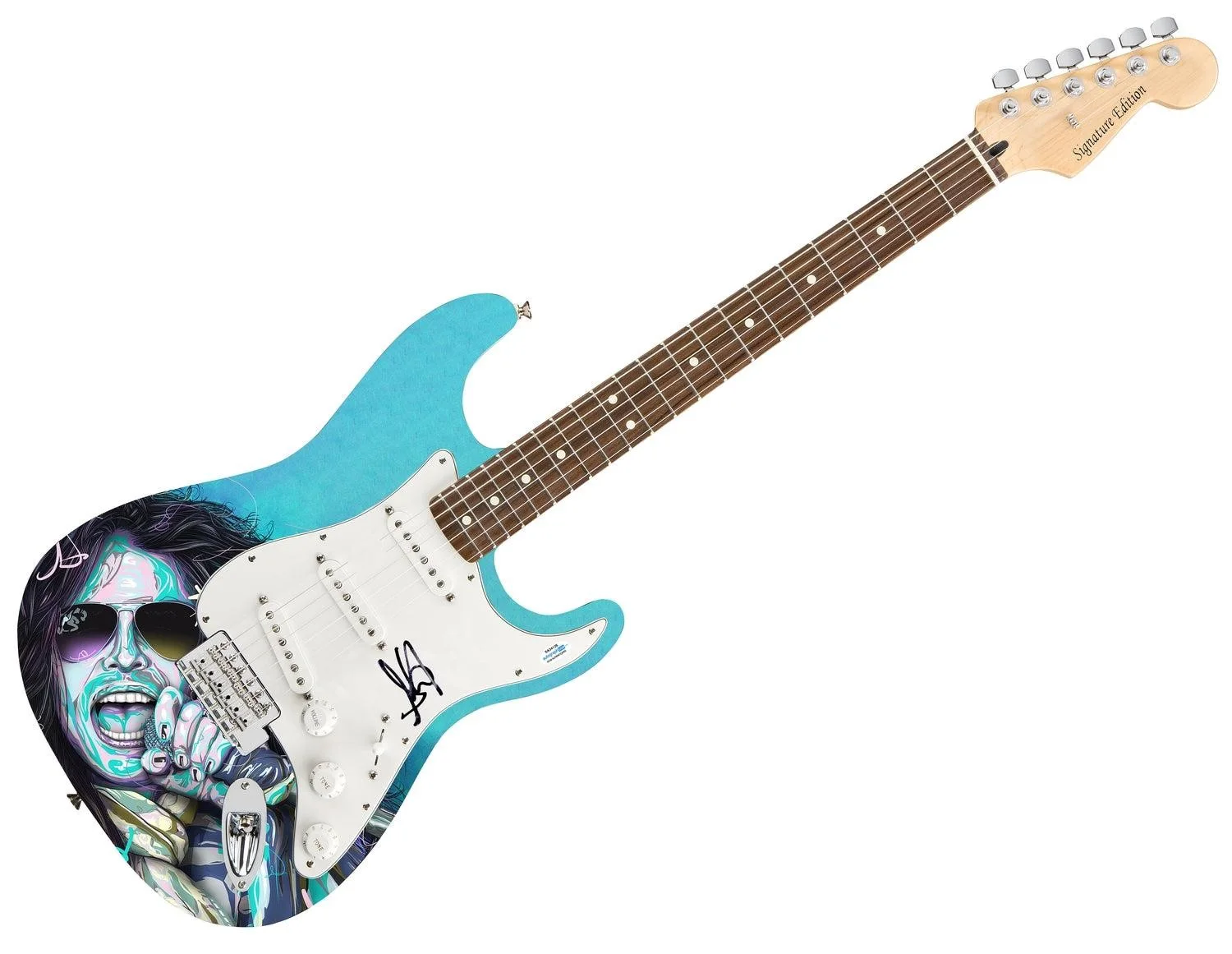 Aerosmith Signed Steven Tyler Photo Graphics Guitar ACOA, image 3