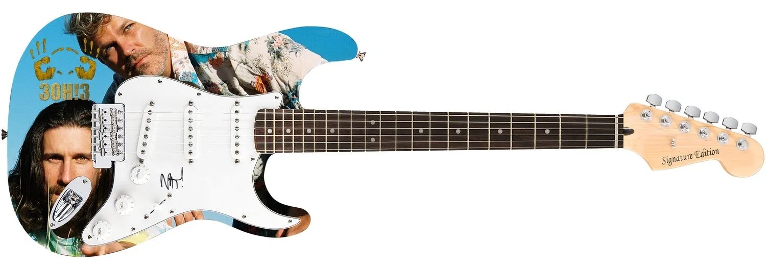 3OH!3 Nathaniel Motte Signed 1/1 Custom Graphics Photo Guitar, image 2