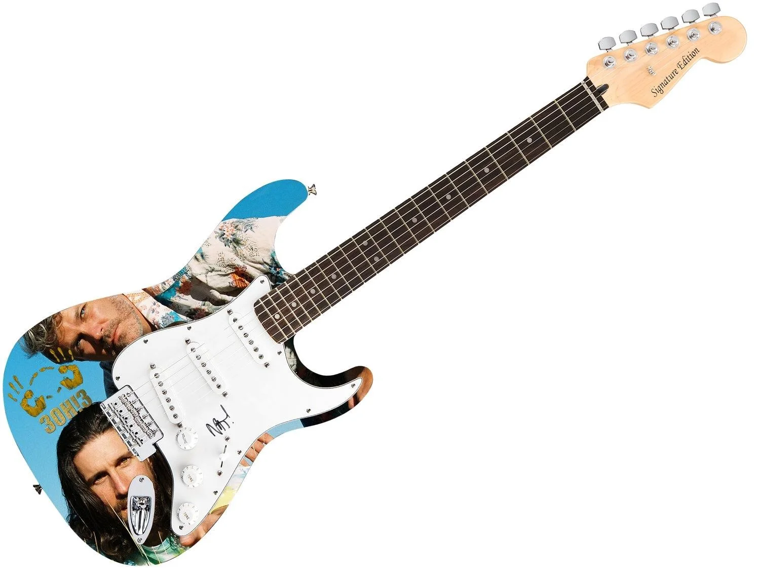 3OH!3 Nathaniel Motte Signed 1/1 Custom Graphics Photo Guitar, image 3