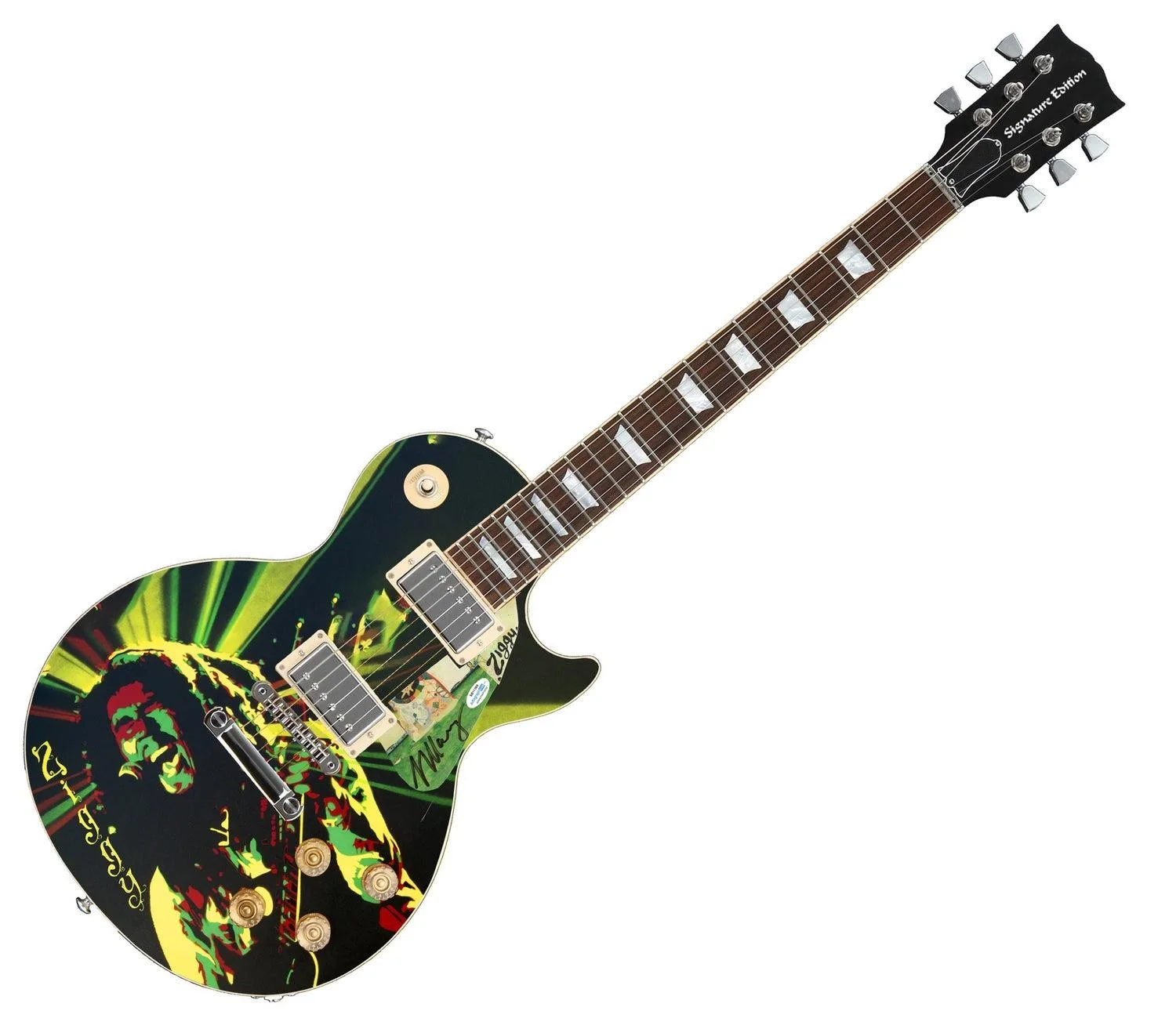 Ziggy Marley Signed Custom Graphics 1/1 Photo Guitar ACOA, image 3