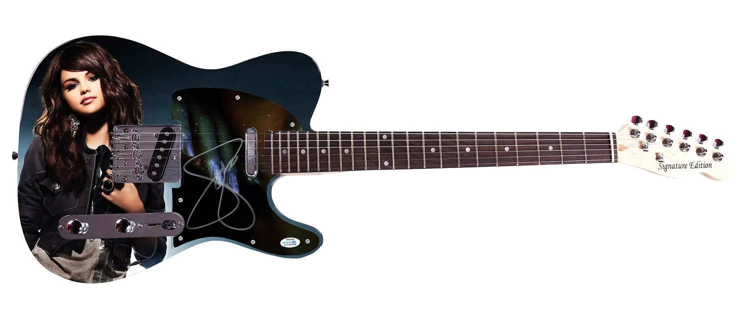 Selena Gomez Signed Custom Graphics Guitar Shadowbox Display ACOA, image 2