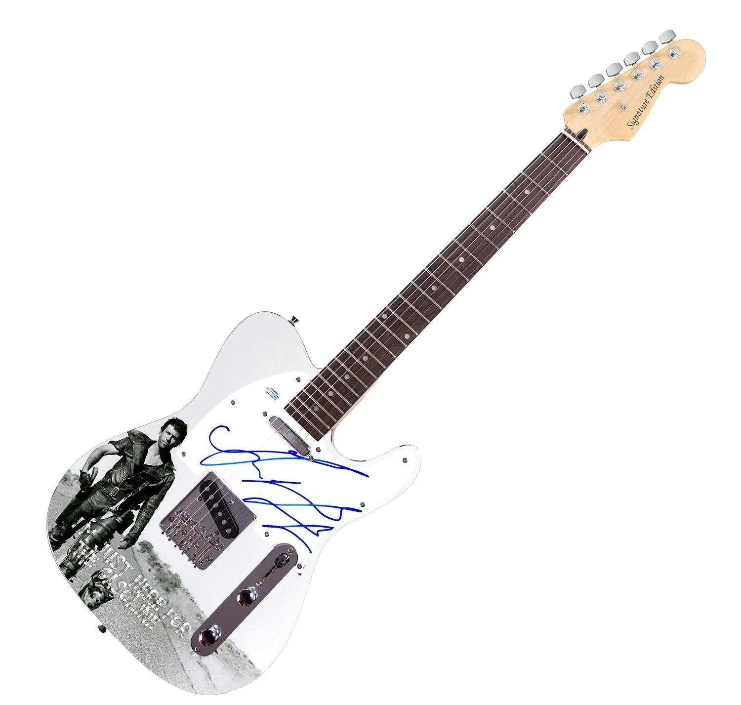 Mel Gibson Signed Mad Max Custom Graphics Photo Guitar ACOA, image 3