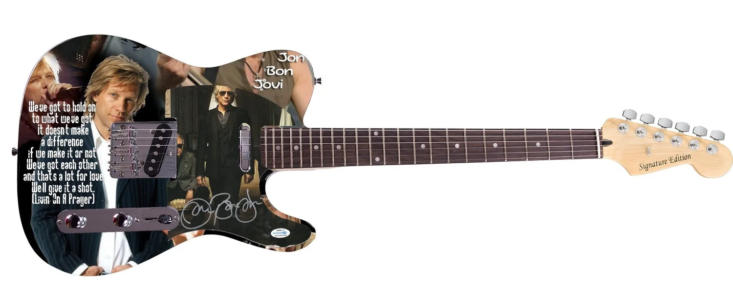 Jon Bon Jovi Signed Livin On A Prayer Graphics Guitar ACOA, изображение 2