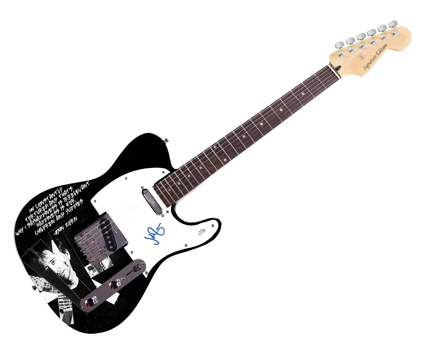 John Zorn Signed Custom Graphics Photo Guitar ACOA, image 3