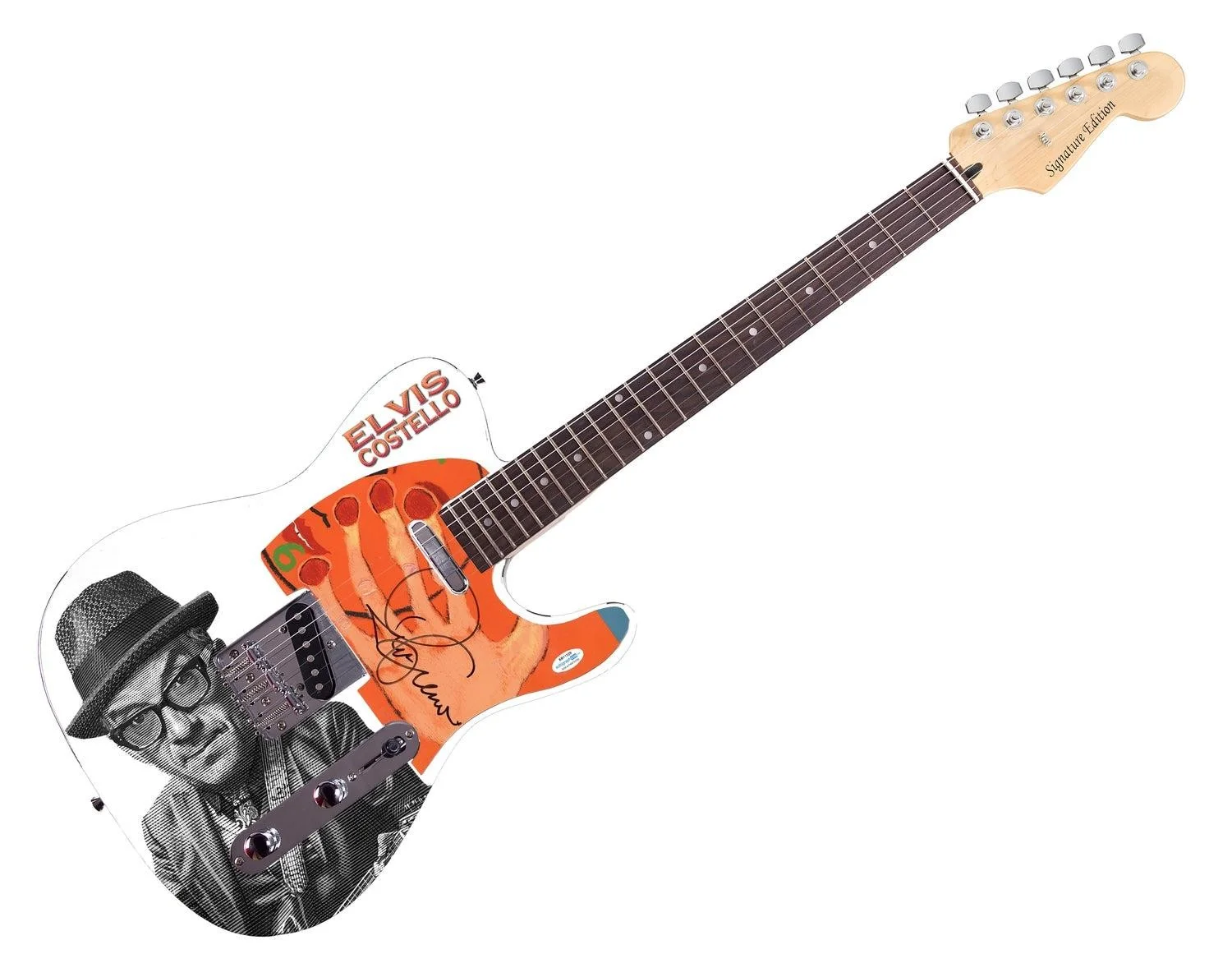 Elvis Costello Signed Custom Graphics Photo Guitar ACOA, image 3