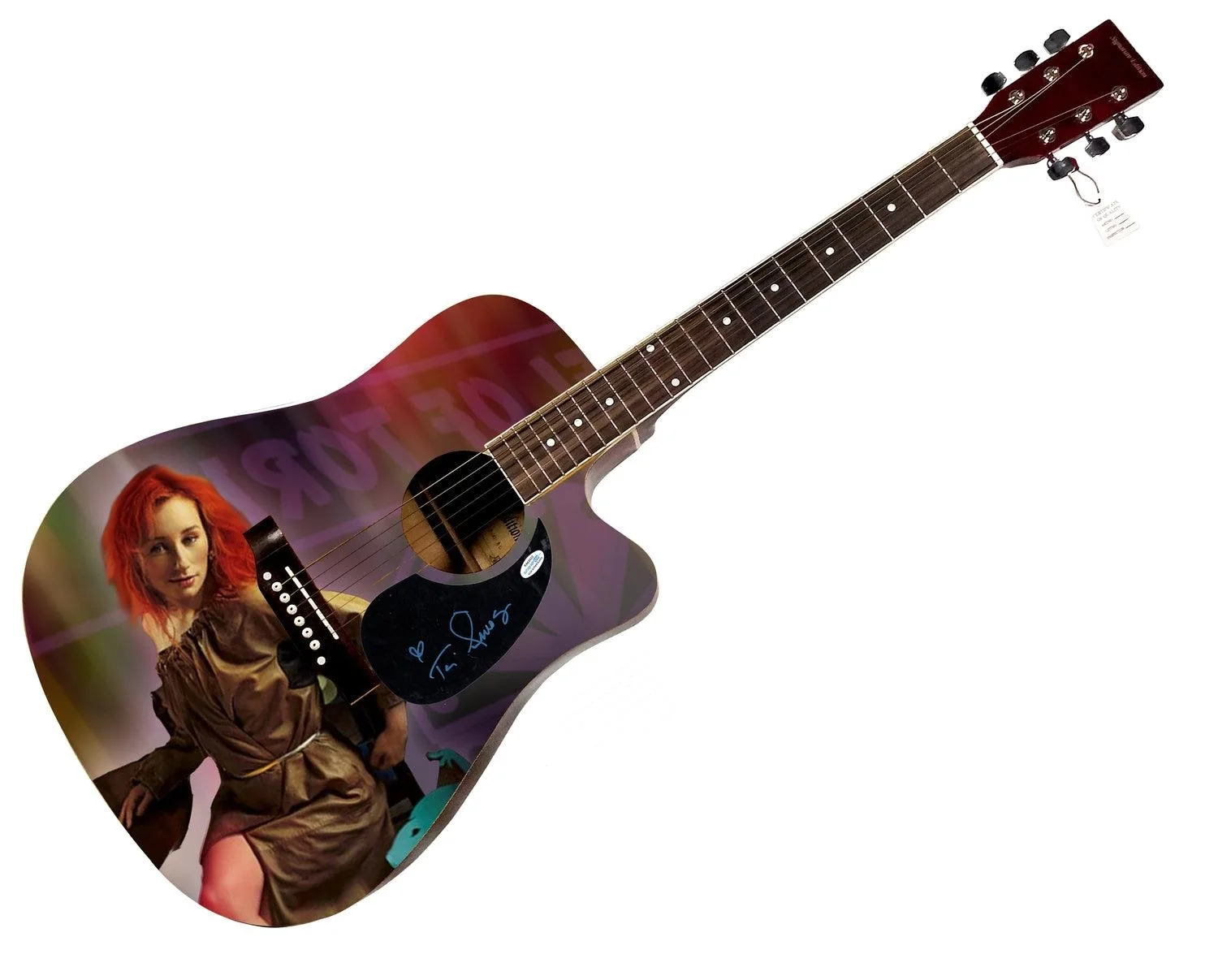 Tori Amos Signed 1/1 Custom Graphics Photo Guitar ACOA, image 3