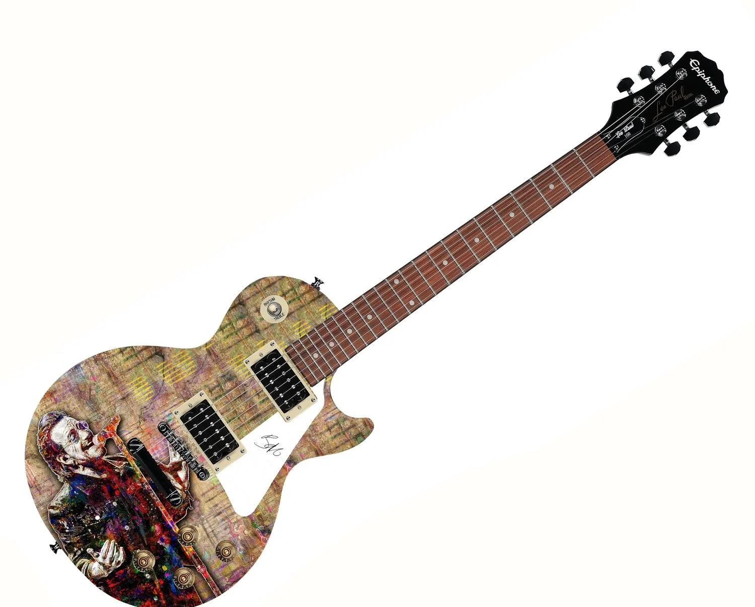 U2 Bono Autographed Gibson Epiphone Les Paul Graphics Guitar, image 3