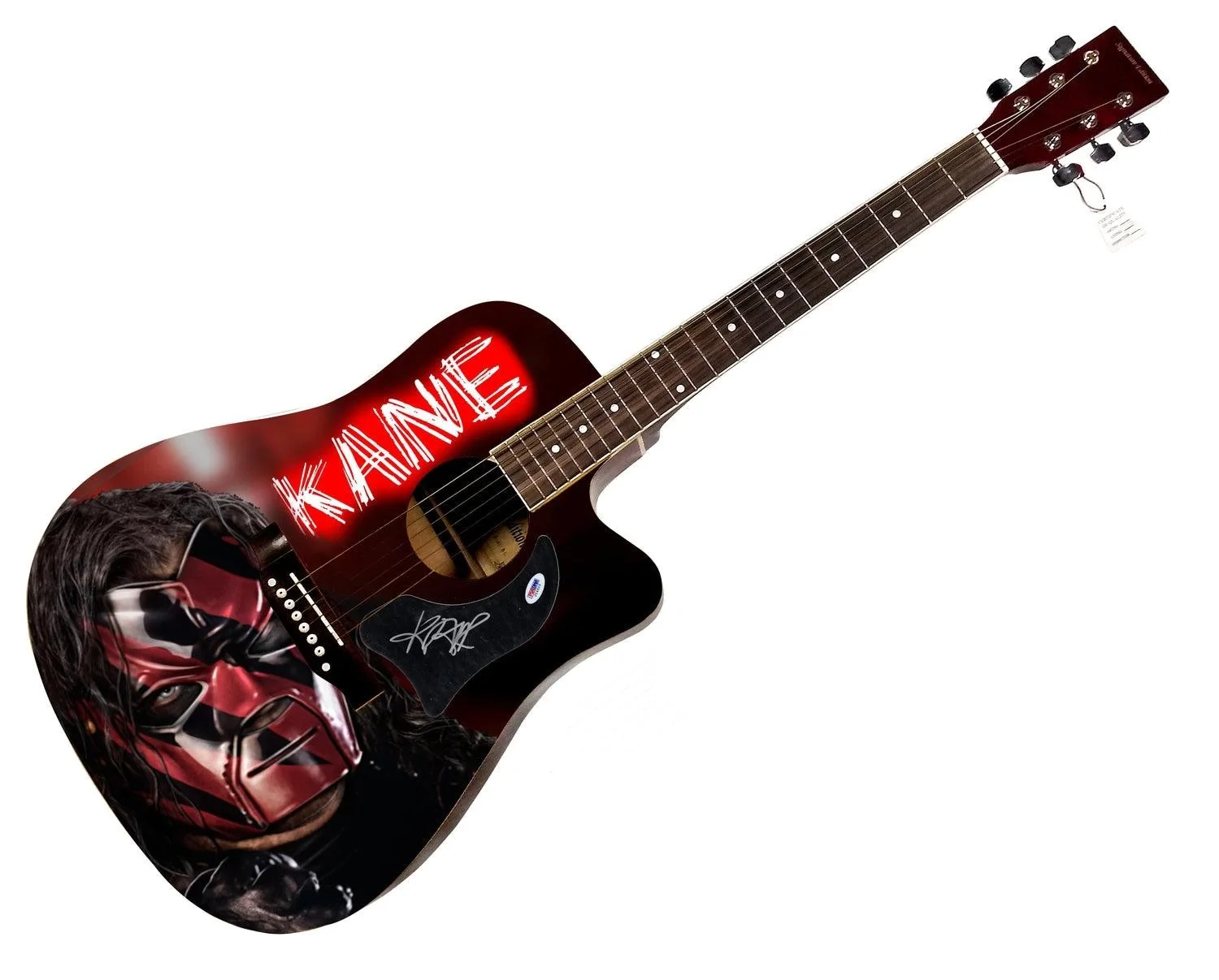 WWE Kane Signed 1/1 Custom Graphics Photo WWF Guitar PSA, image 3