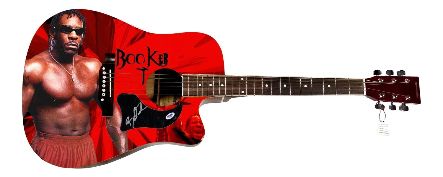 WWE Booker T Signed 1/1 Custom Graphics Photo WWF Guitar PSA, image 2
