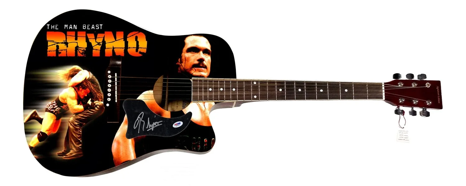 WWE Rhyno Signed 1/1 Custom Graphics Photo WWF Guitar PSA, image 2
