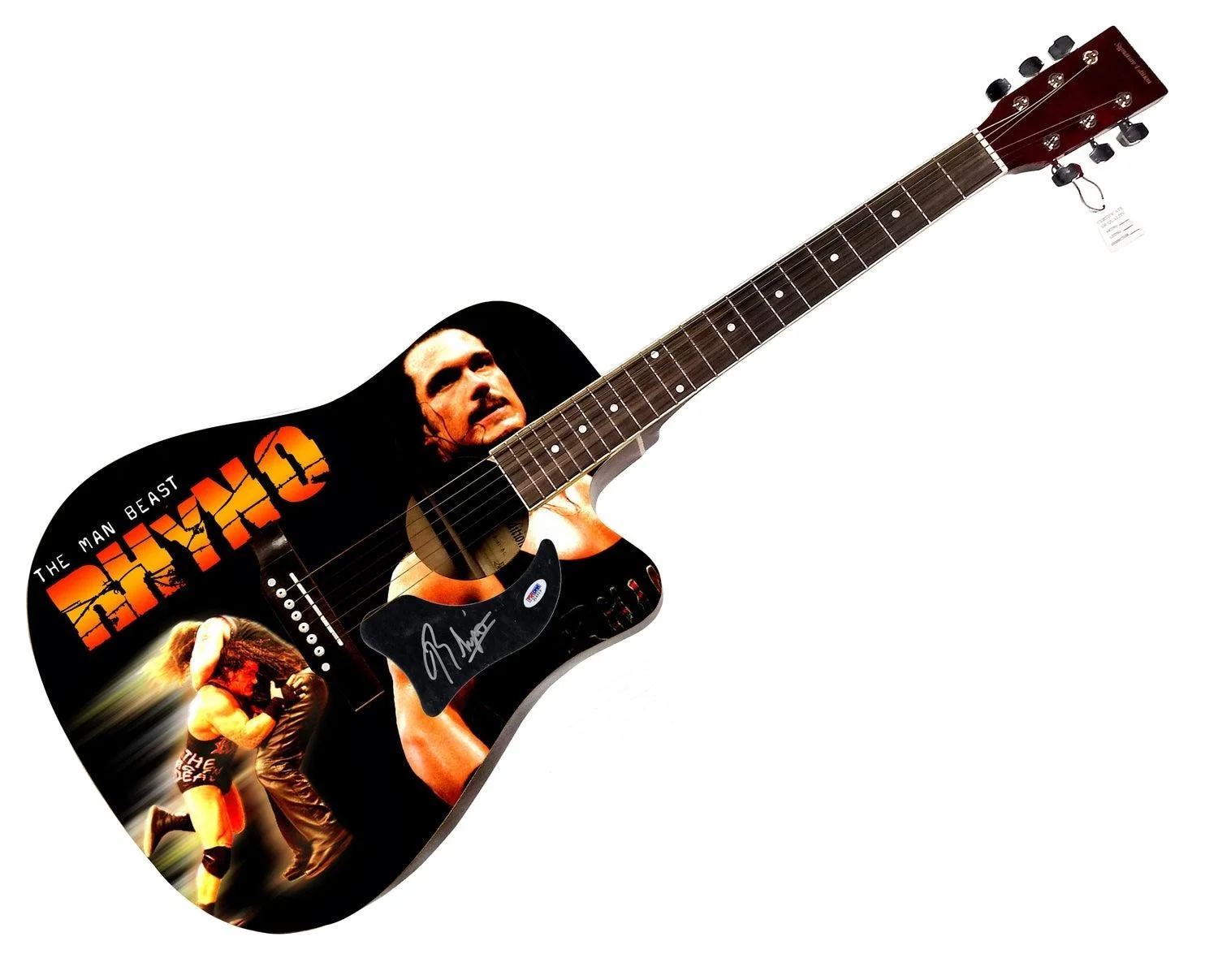 WWE Rhyno Signed 1/1 Custom Graphics Photo WWF Guitar PSA, image 3