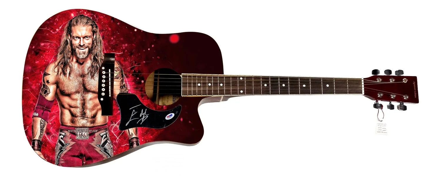 WWE Edge Signed 1/1 Custom Graphics Photo WWF Guitar PSA, image 2