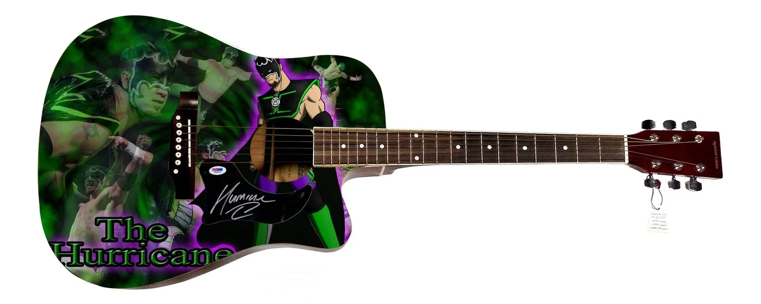 WWE Hurricane Signed 1/1 Custom Graphics Photo WWF Guitar PSA, изображение 2