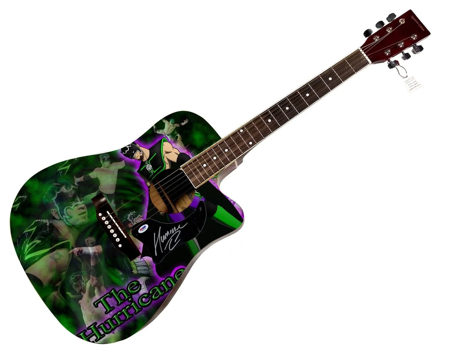 WWE Hurricane Signed 1/1 Custom Graphics Photo WWF Guitar PSA, изображение 3