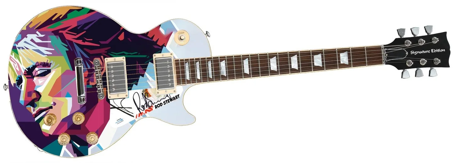 Rod Stewart Signed Epiphone 1/1 Custom Graphics Guitar ACOA, image 2