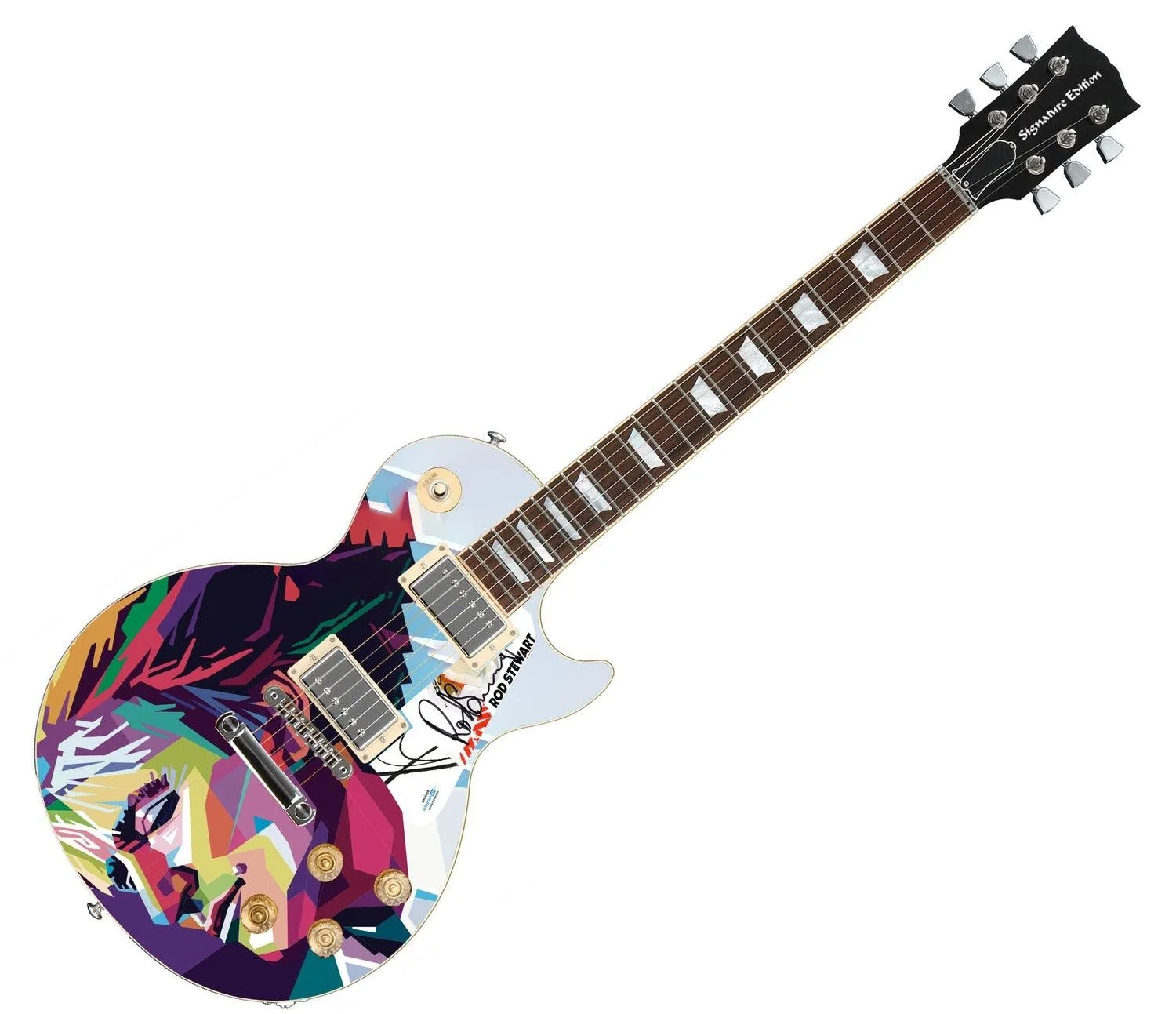 Rod Stewart Signed Epiphone 1/1 Custom Graphics Guitar ACOA, image 3