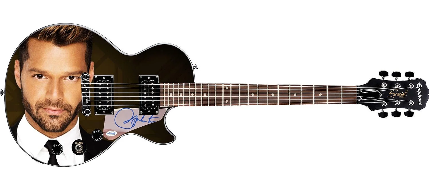 Ricky Martin Signed Gibson Epiphone Les Paul Photo Graphics Guitar ACOA, изображение 2