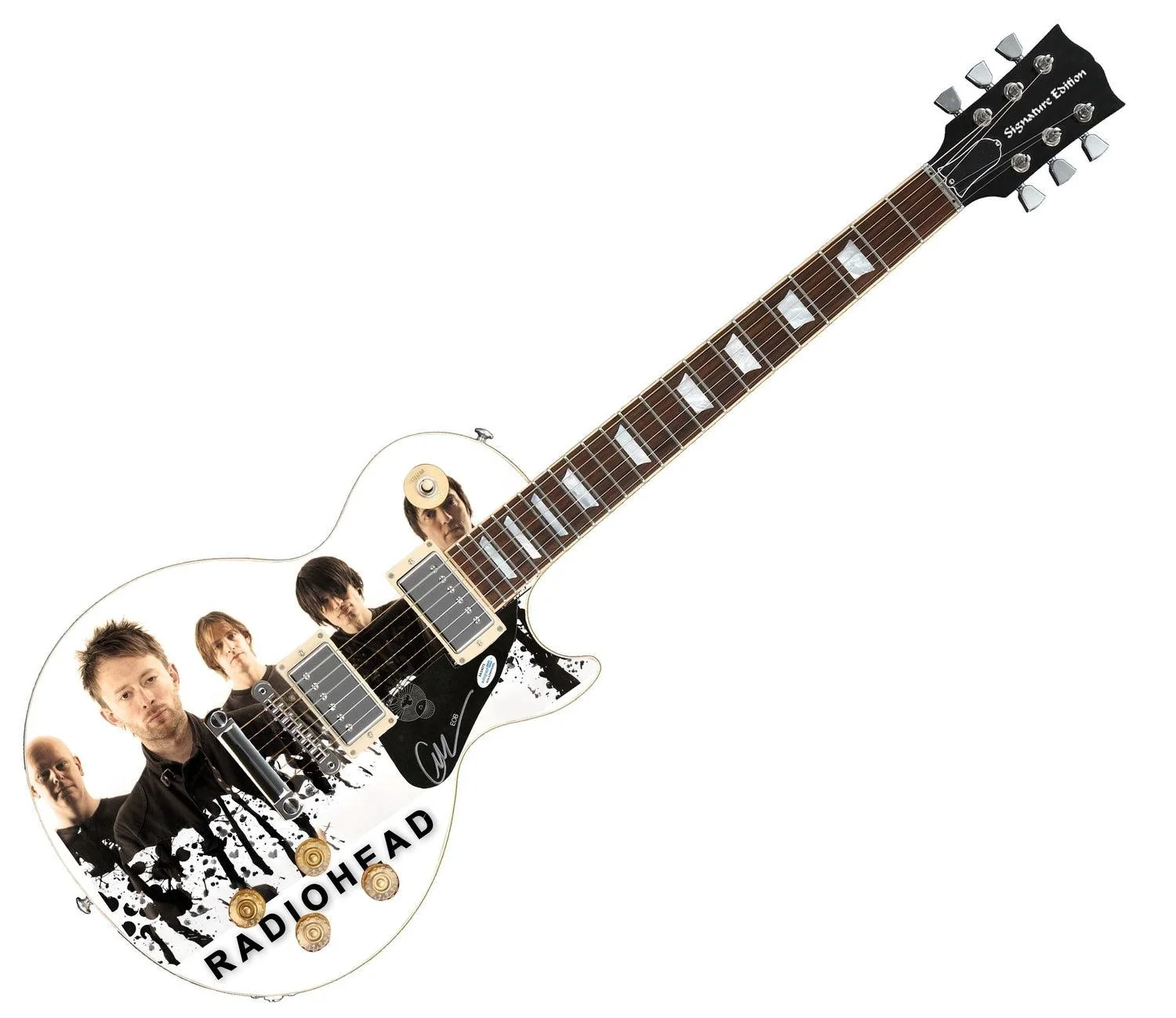 Radiohead Ed O�Brien Signed Custom Graphics 1/1 Photo Guitar ACOA, image 3