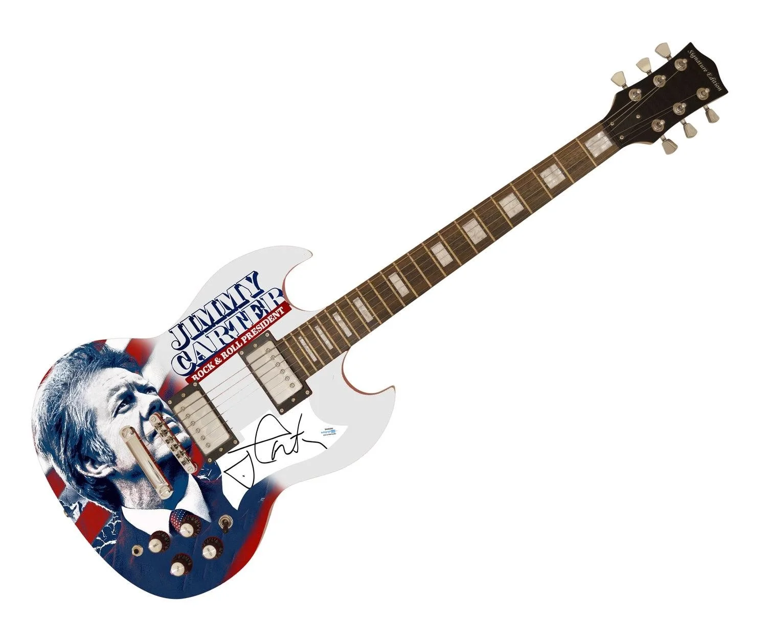 President Jimmy Carter Signed Autographed Photo Guitar ACOA, image 3