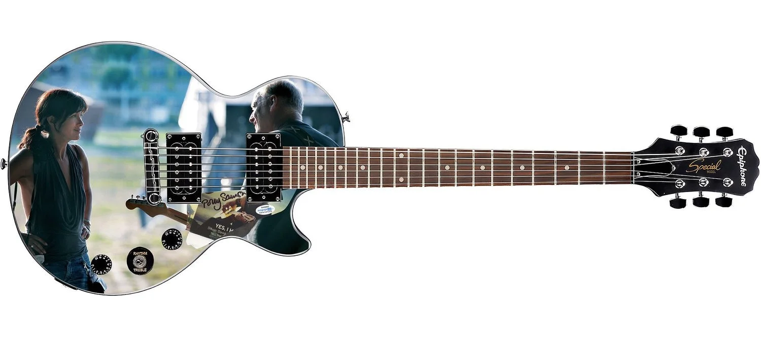 Polly Samson Autographed w David Gilmour Epiphone Les Paul Photo Graphics Guitar, изображение 2