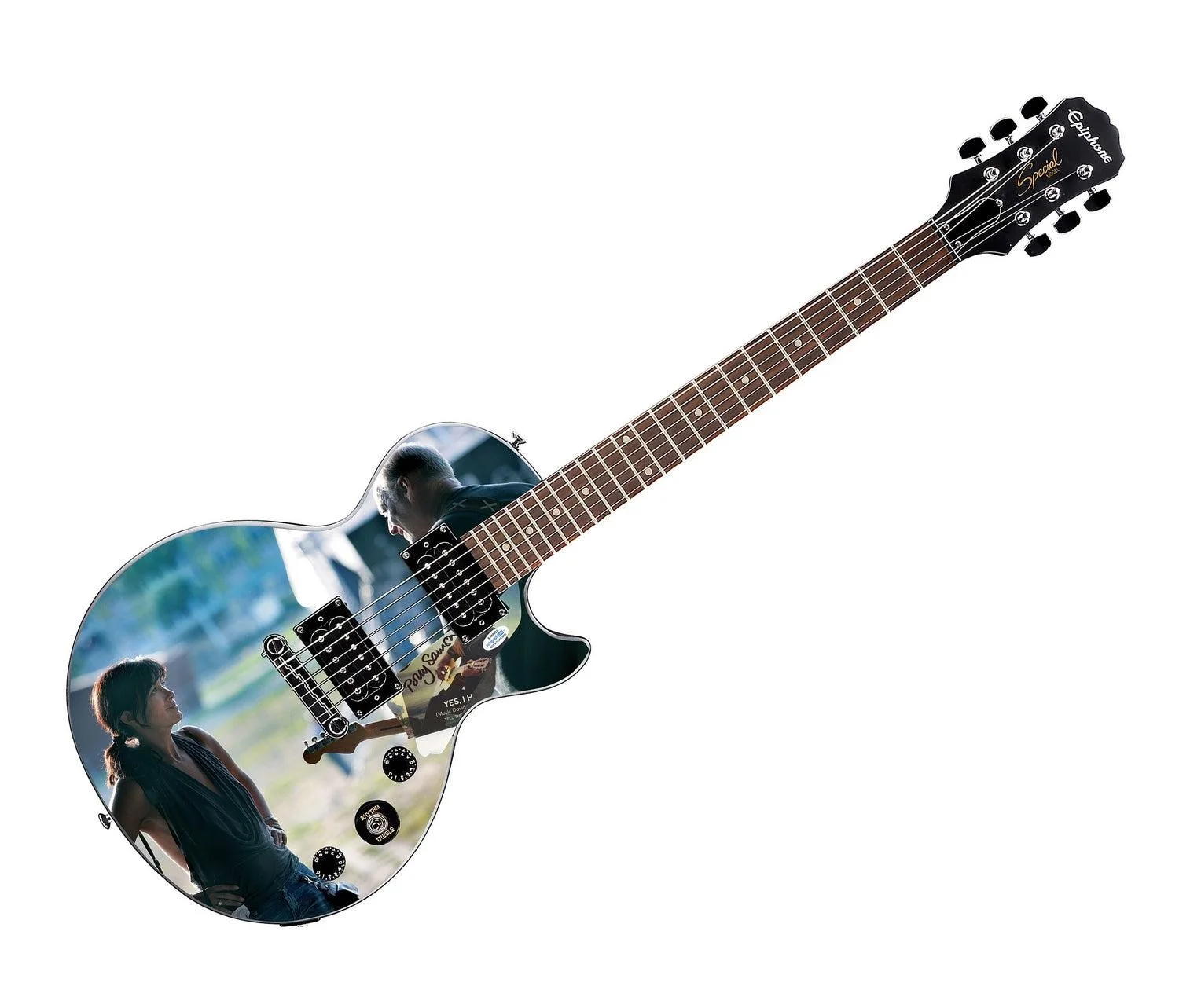 Polly Samson Autographed w David Gilmour Epiphone Les Paul Photo Graphics Guitar, изображение 3