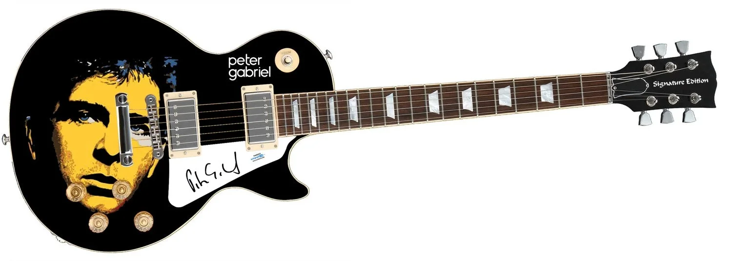 Peter Gabriel Signed Autographed 1/1 Custom Graphics Photo Guitar ACOA, image 2
