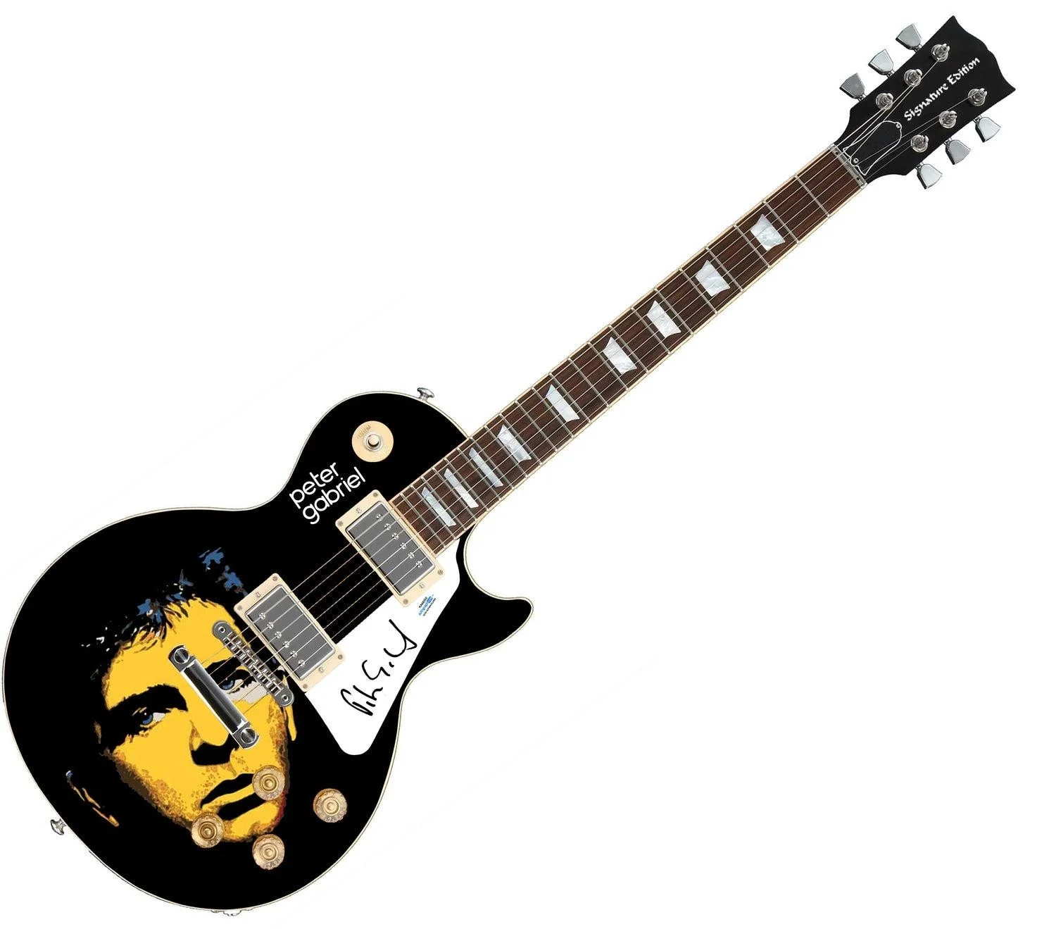 Peter Gabriel Signed Autographed 1/1 Custom Graphics Photo Guitar ACOA, image 3