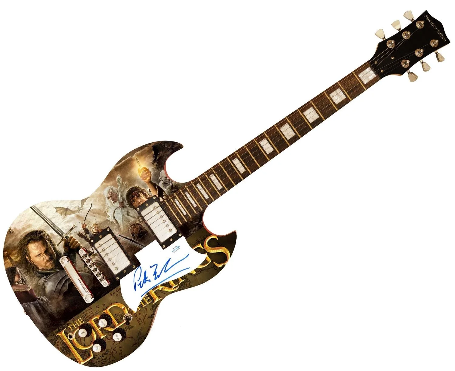 Peter Jackson Signed Custom Graphics LOTR Movie Photo Guitar ACOA, изображение 3