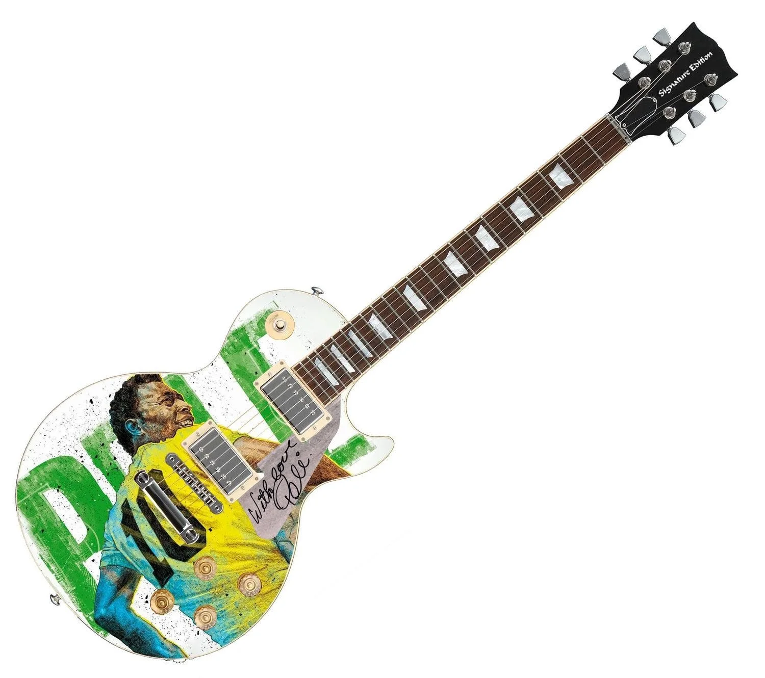 Pele Signed 1/1 Custom Graphics Guitar, image 3