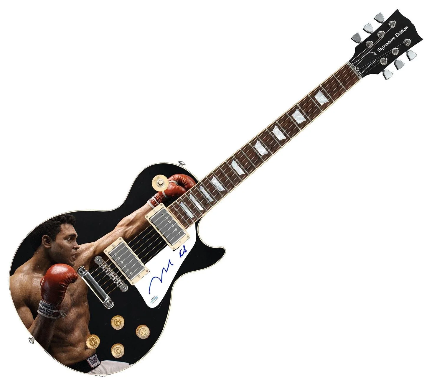 Muhammad Ali Signed Custom Graphics 1/1 Photo Guitar ACOA, image 3
