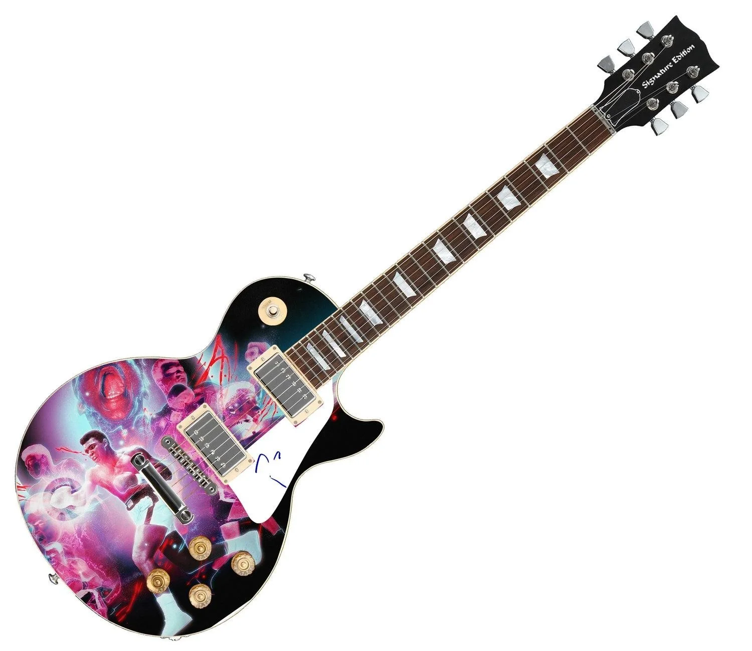 Muhammad Ali Signed Custom Graphics 1/1 Photo Guitar, image 3