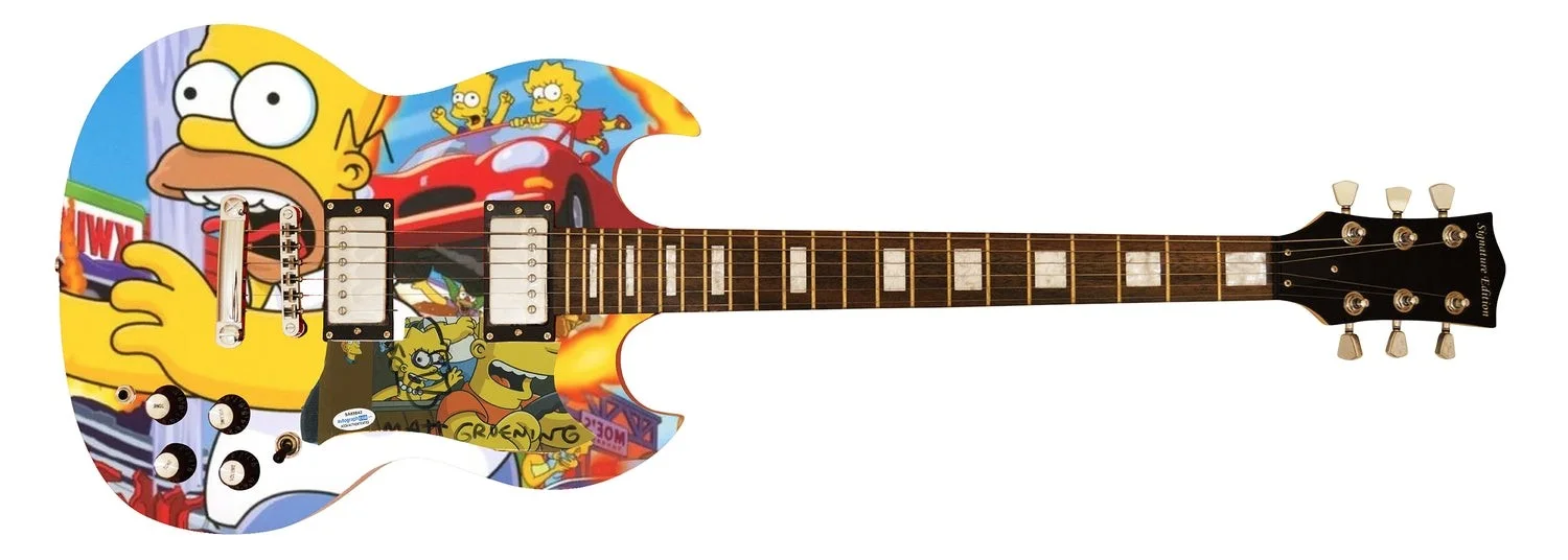 Matt Groening Signed The Simpsons Custom Photo Graphics Guitar ACOA ACOA, image 2