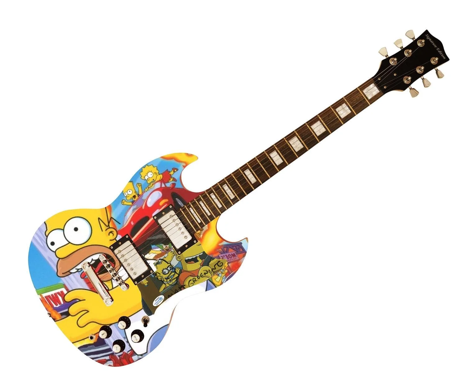 Matt Groening Signed The Simpsons Custom Photo Graphics Guitar ACOA ACOA, image 3