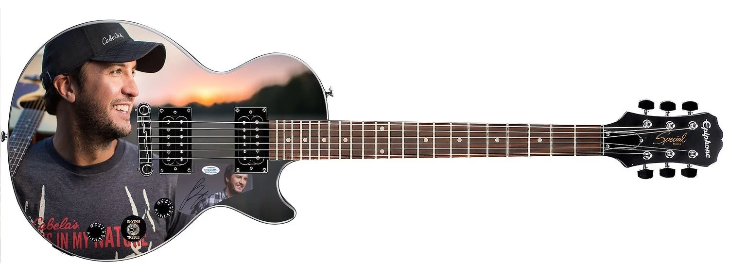 Luke Bryan Signed Gibson Epiphone Les Paul Photo Graphics Guitar ACOA ACOA, image 2