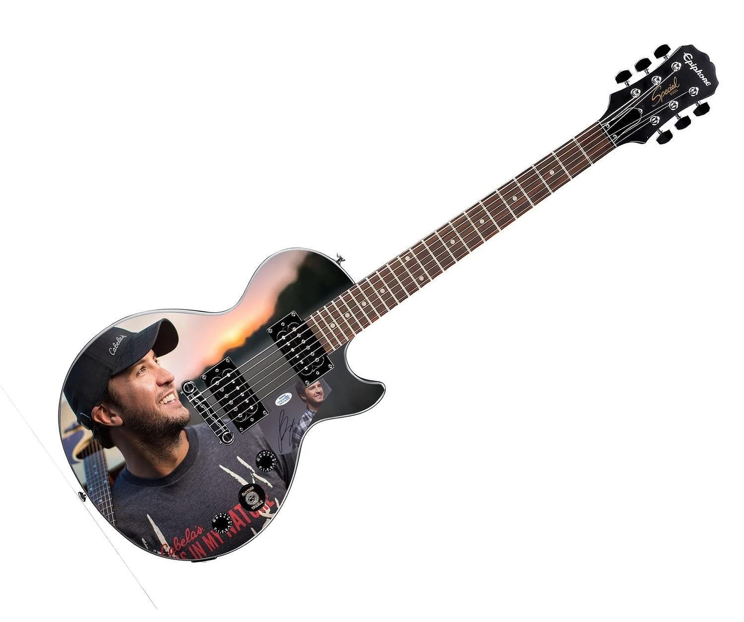 Luke Bryan Signed Gibson Epiphone Les Paul Photo Graphics Guitar ACOA ACOA, image 3