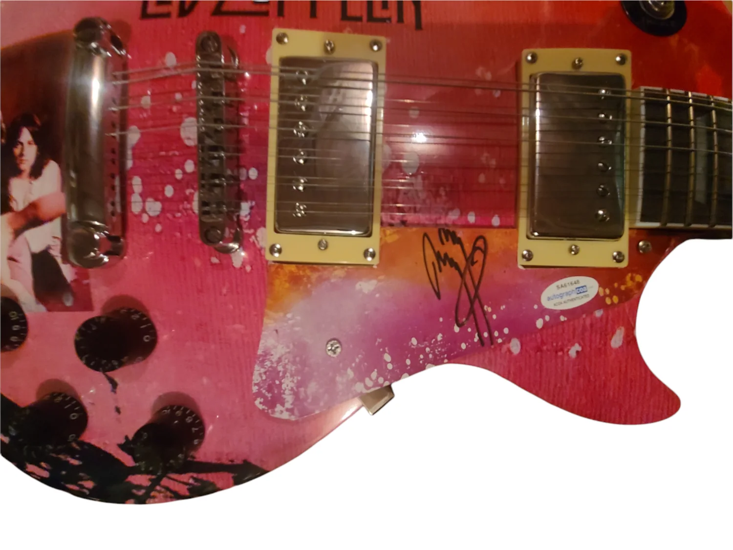 Led Zeppelin Jimmy Page Signed Custom Graphics Photo Guitar Lp Cd Album, изображение 3