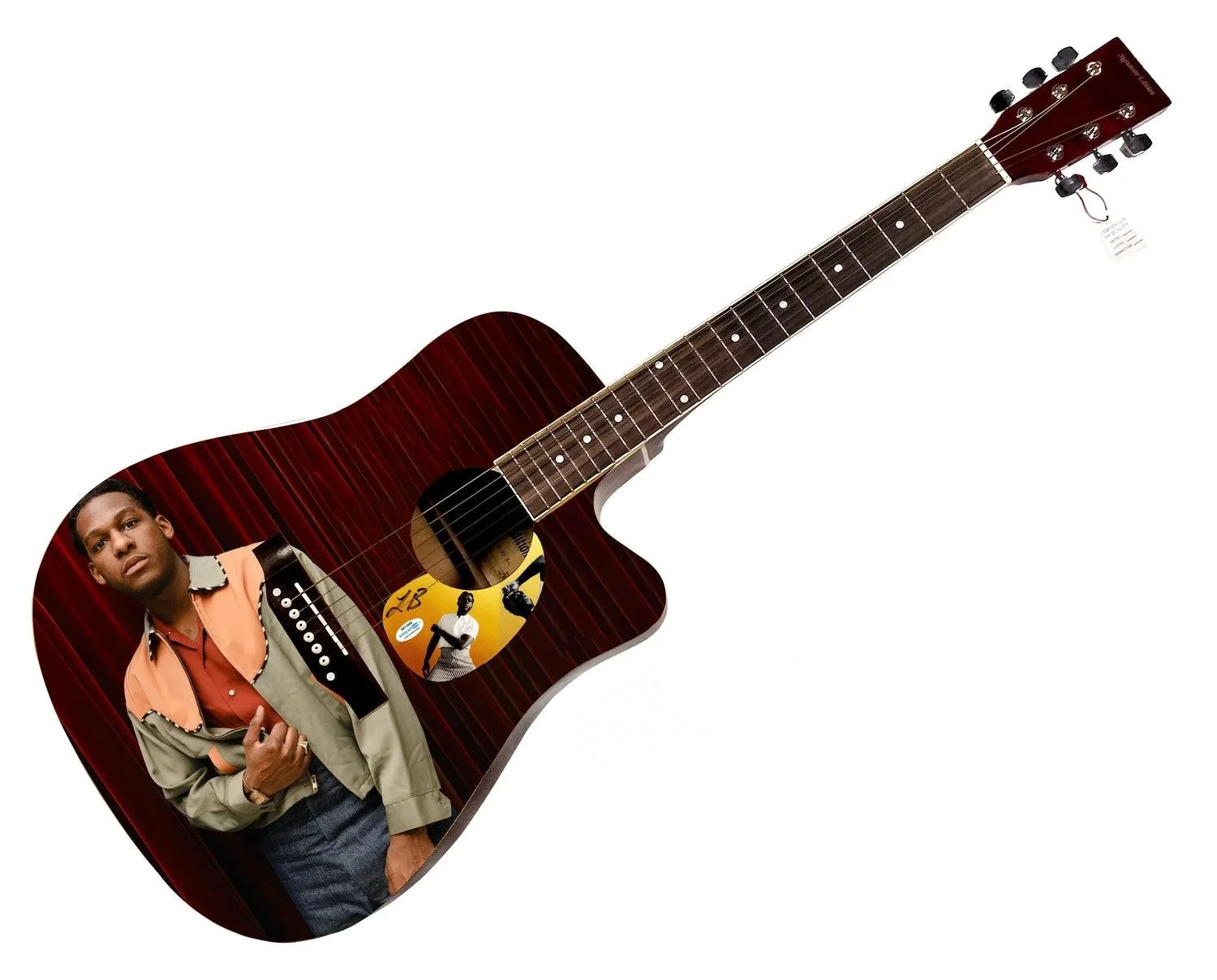 Leon Bridges Signed Custom Graphics Photo Guitar ACOA, image 3