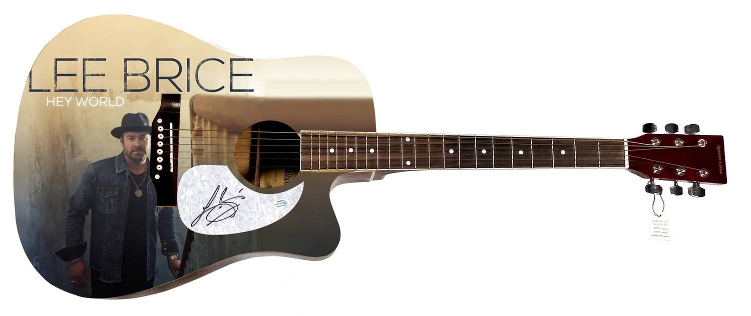 Lee Brice Hey World Album Lp CD Signed Graphics 1/1 Acoustic Guitar ACOA, изображение 2