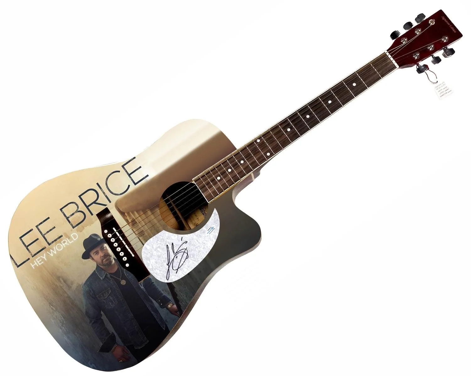 Lee Brice Hey World Album Lp CD Signed Graphics 1/1 Acoustic Guitar ACOA, изображение 3