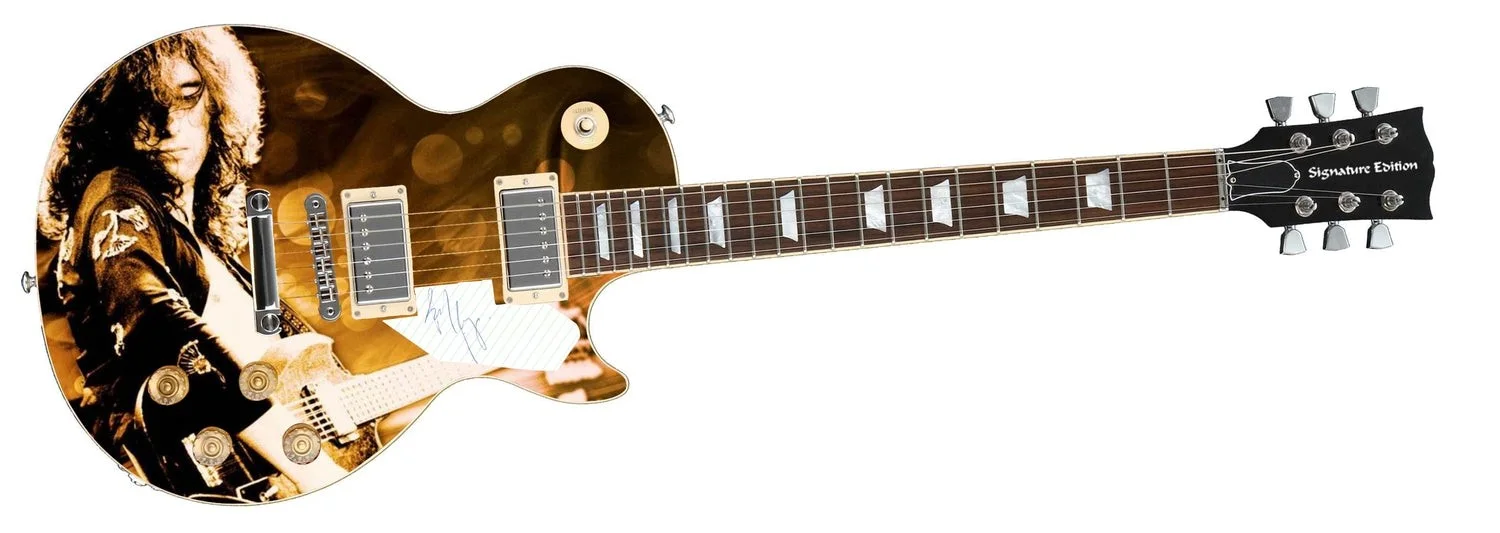 Led Zeppelin Jimmy Page Signed Custom Graphics 1/1 Photo Guitar, изображение 2