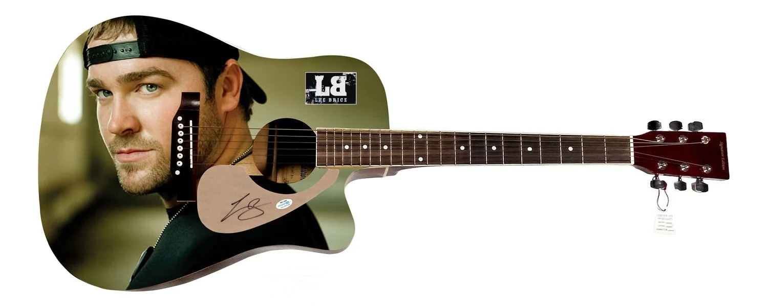 Lee Brice Signed 1/1 Custom Graphics Photo Guitar, image 2