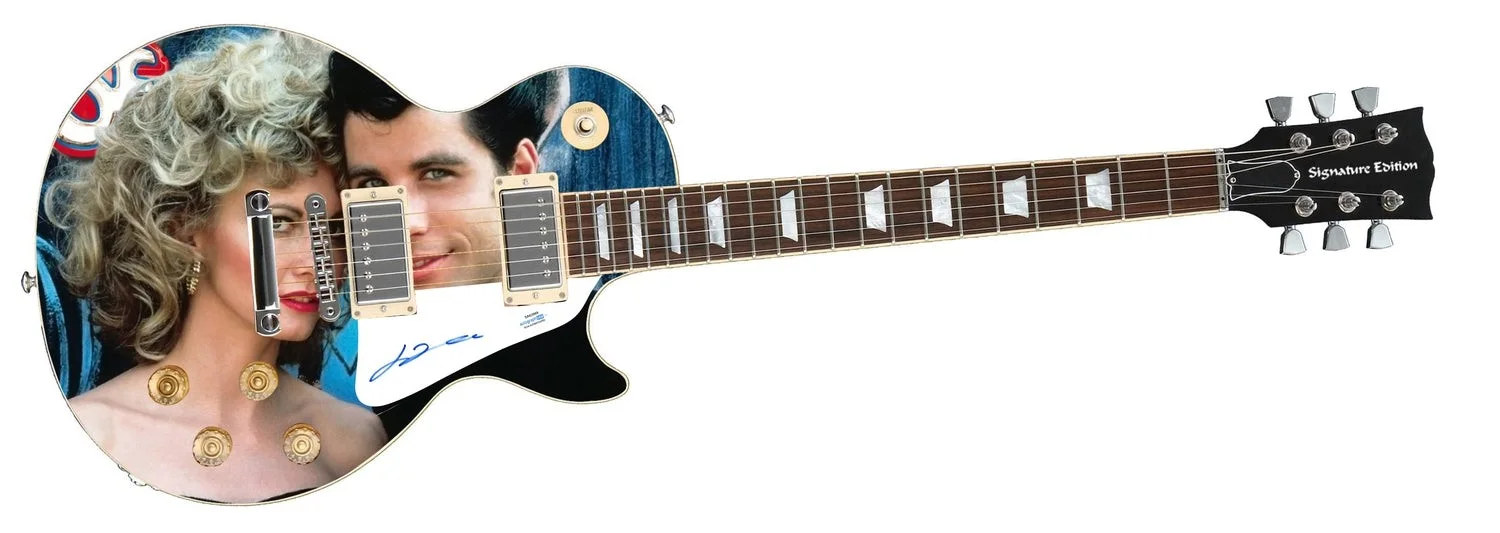 John Travolta Grease Signed Custom Graphics 1/1 Photo Guitar ACOA, image 2